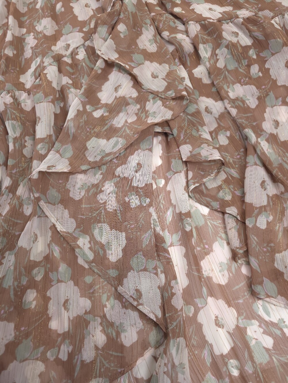Like New Lauren Conrad Brown Gold Metalic Striped Floral Maxi Dress Sz XXL - Picture 3 of 14